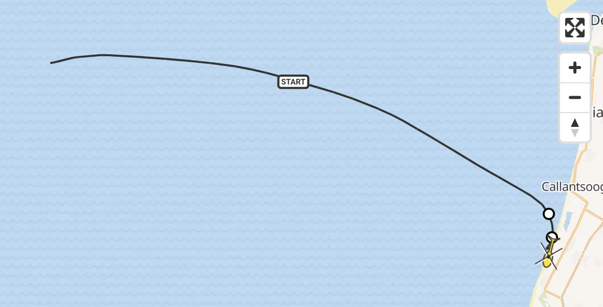 Routekaart van de vlucht: Kustwachthelikopter naar Petten, Westerduinweg