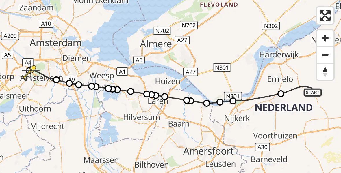 Routekaart van de vlucht: Politieheli naar Schiphol, Postweg