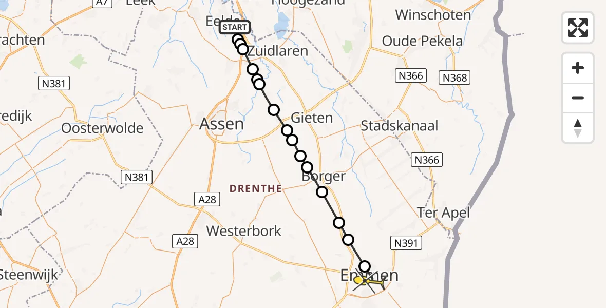 Routekaart van de vlucht: Lifeliner 4 naar Emmen, Bolhuisgat