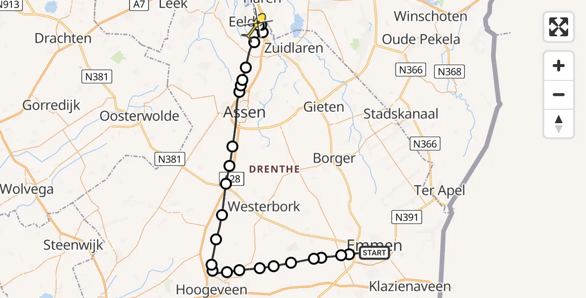 Routekaart van de vlucht: Lifeliner 4 naar Groningen Airport Eelde, Bargerkampenweg