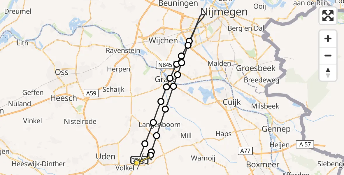 Routekaart van de vlucht: Lifeliner 3 naar Vliegbasis Volkel, Millsebaan