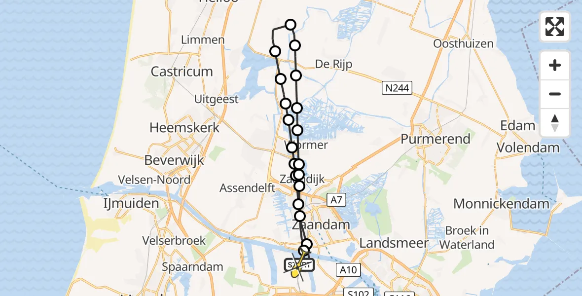 Routekaart van de vlucht: Lifeliner 1 naar Amsterdam Heliport, Lipariweg