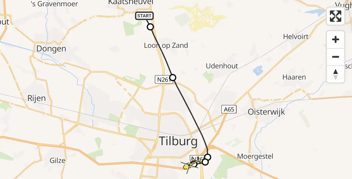 Routekaart van de vlucht: Lifeliner 3 naar Tilburg, Hooispoor