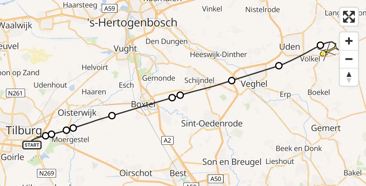 Routekaart van de vlucht: Lifeliner 3 naar Vliegbasis Volkel, Koningshoeven