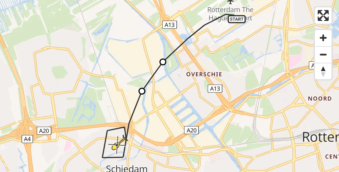 Routekaart van de vlucht: Lifeliner 2 naar Schiedam, Vliegveldweg