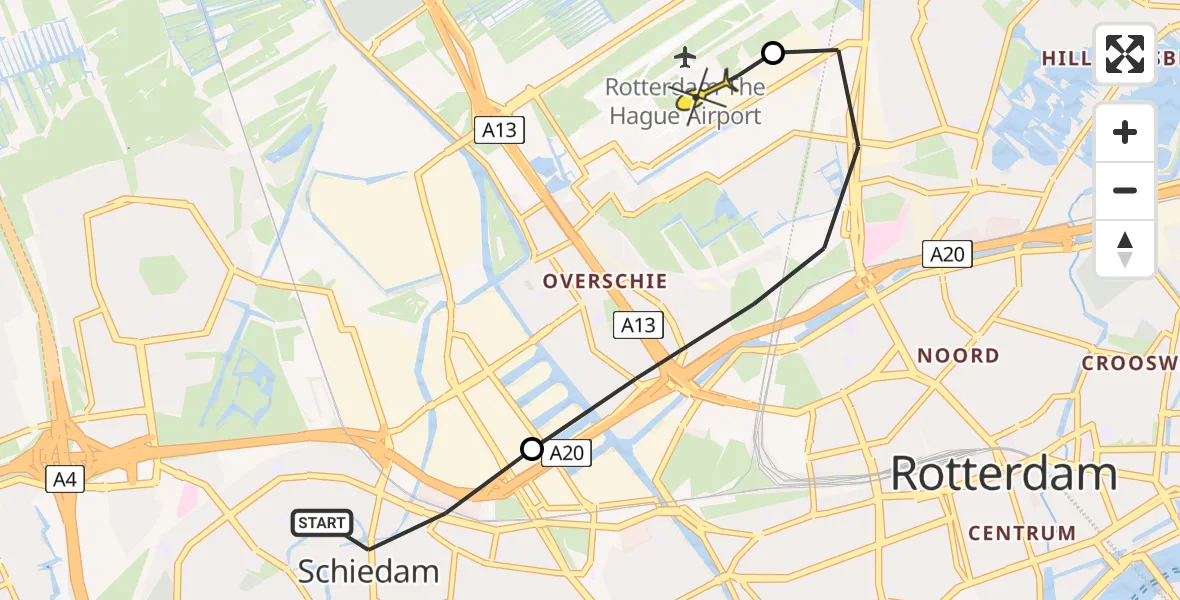 Routekaart van de vlucht: Lifeliner 2 naar Rotterdam The Hague Airport, Horvathweg