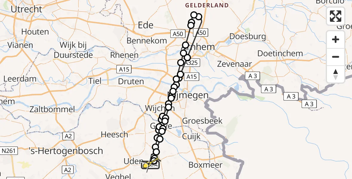 Routekaart van de vlucht: Lifeliner 3 naar Vliegbasis Volkel, Zeelandsedijk