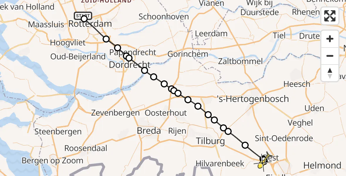 Routekaart van de vlucht: Lifeliner 2 naar Oirschot, Pilotenpad