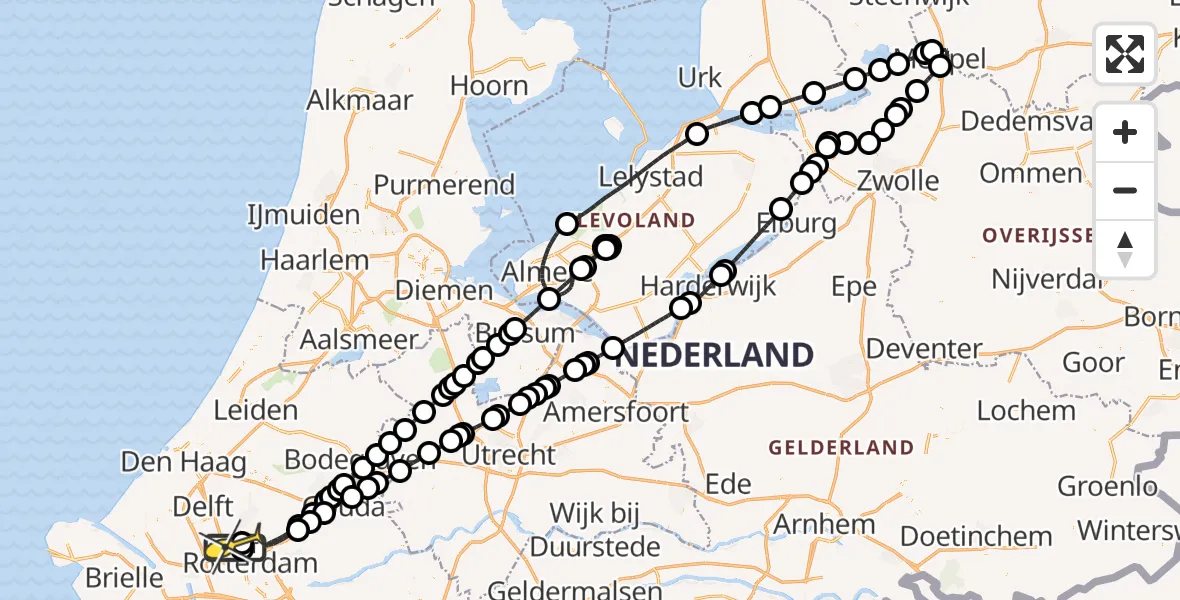 Routekaart van de vlucht: Politieheli naar Rotterdam The Hague Airport, Van der Duijn van Maasdamweg