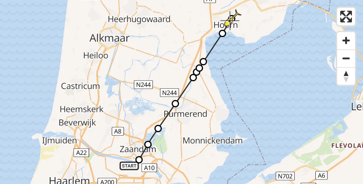 Routekaart van de vlucht: Lifeliner 1 naar Blokker, Kajuitpad