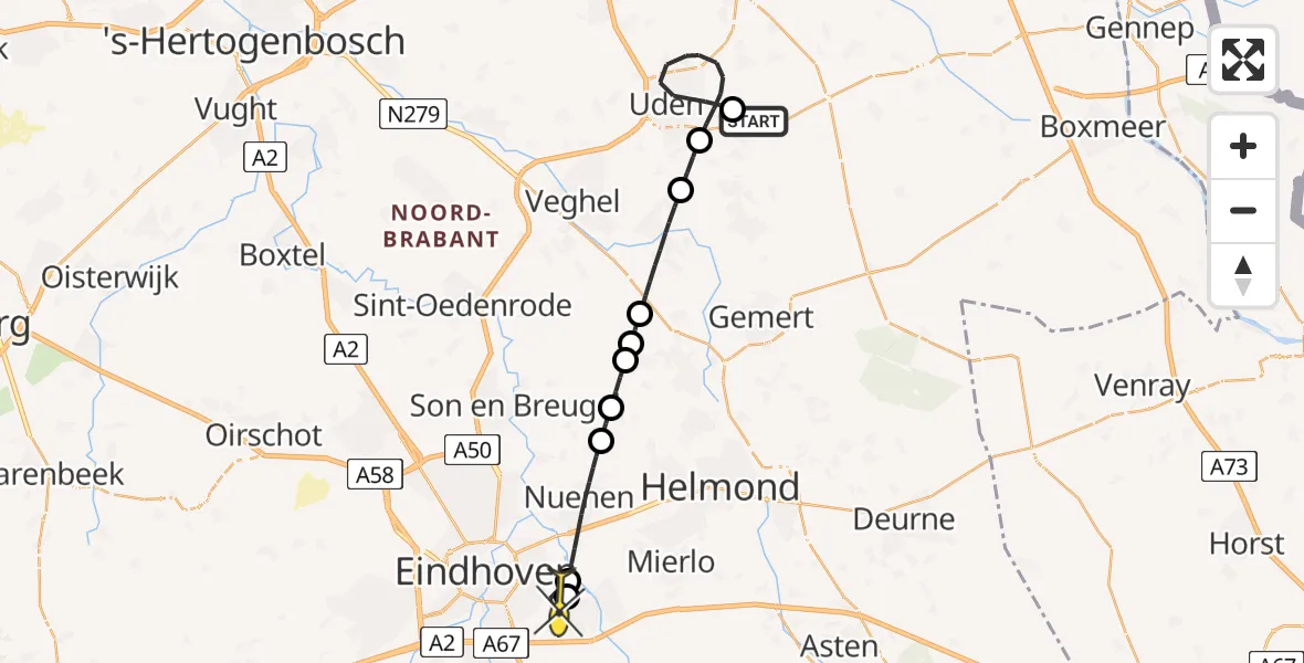 Routekaart van de vlucht: Lifeliner 3 naar Geldrop, Vliegeniersstraat