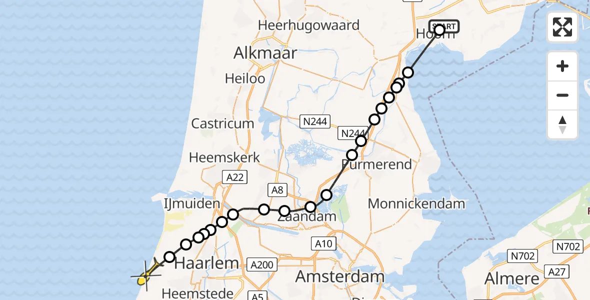 Routekaart van de vlucht: Lifeliner 1 naar Zandvoort, Lepelaar