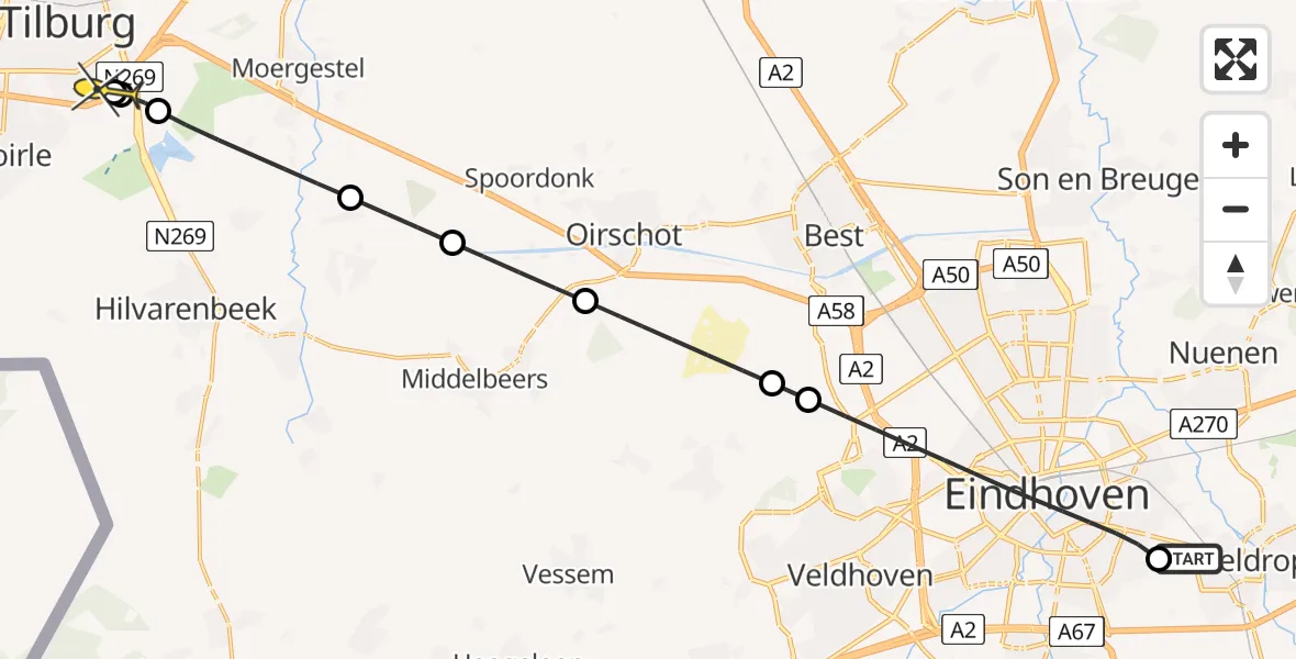 Routekaart van de vlucht: Lifeliner 3 naar Tilburg, Riel