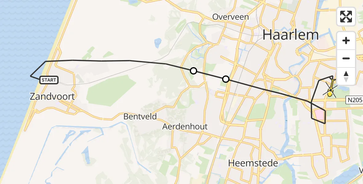 Routekaart van de vlucht: Lifeliner 1 naar Haarlem, Strandafgang Barnaart