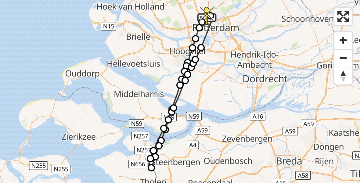 Routekaart van de vlucht: Lifeliner 2 naar Rotterdam The Hague Airport, Grote Werfstraat