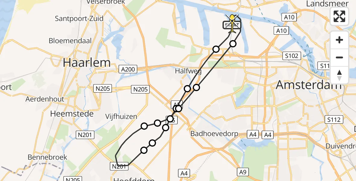 Routekaart van de vlucht: Lifeliner 1 naar Amsterdam Heliport, Australiëhavenweg