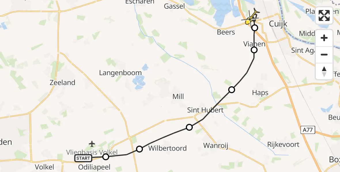 Routekaart van de vlucht: Lifeliner 3 naar Cuijk, Zeelandsedijk