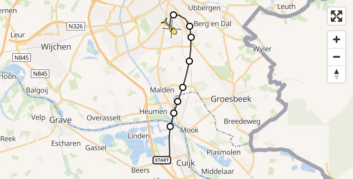 Routekaart van de vlucht: Lifeliner 3 naar Radboud Universitair Medisch Centrum, Aronskelk