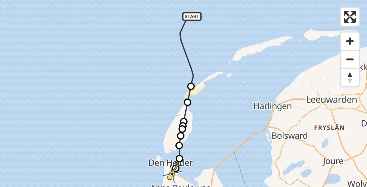 Routekaart van de vlucht: Kustwachthelikopter naar Vliegveld De Kooy, Luchthavenweg