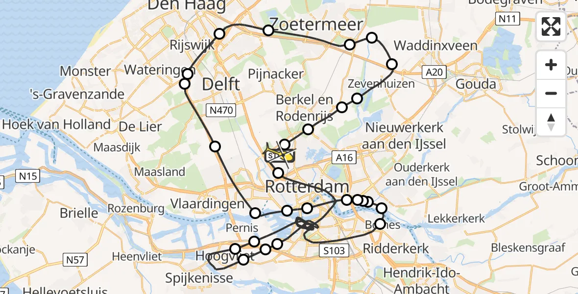 Routekaart van de vlucht: Politiehelikopter naar Rotterdam The Hague Airport, Achterdijk