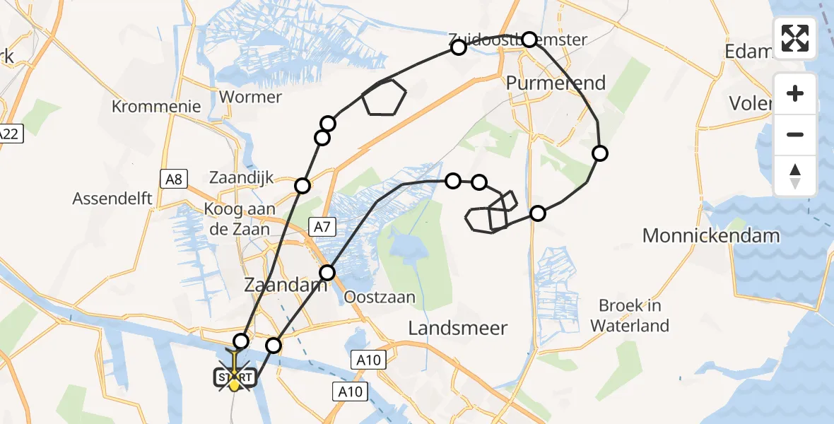 Routekaart van de vlucht: Lifeliner 1 naar Amsterdam Heliport, Hemweg