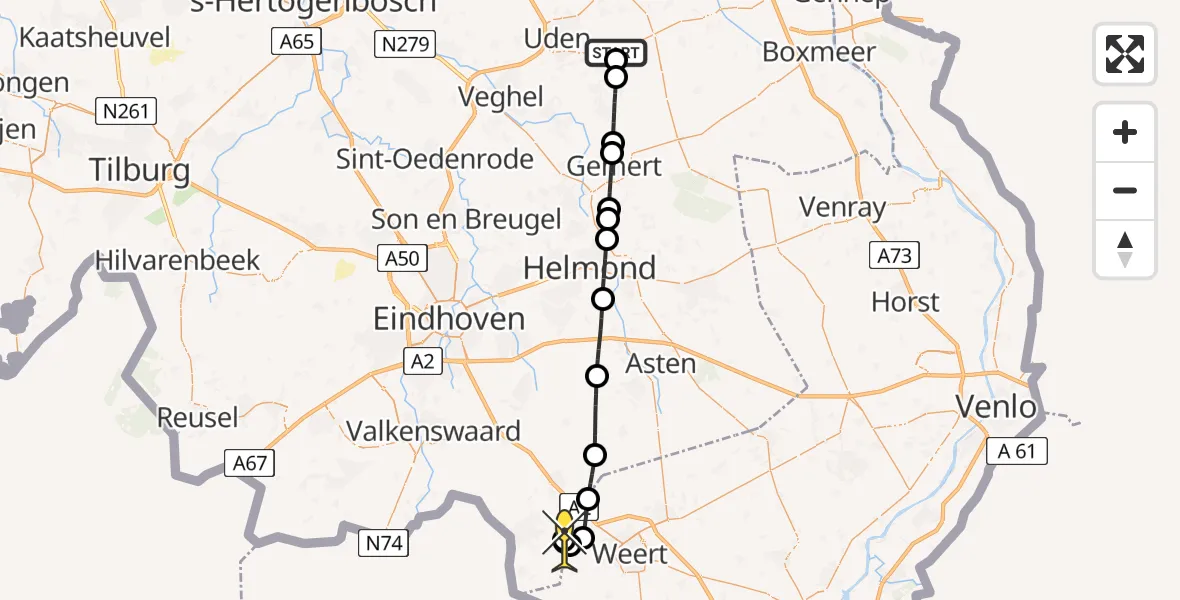 Routekaart van de vlucht: Lifeliner 3 naar Budel, Oosterheidestraat