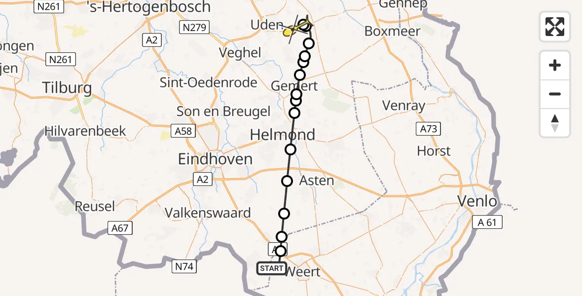 Routekaart van de vlucht: Lifeliner 3 naar Vliegbasis Volkel, Trancheeweg