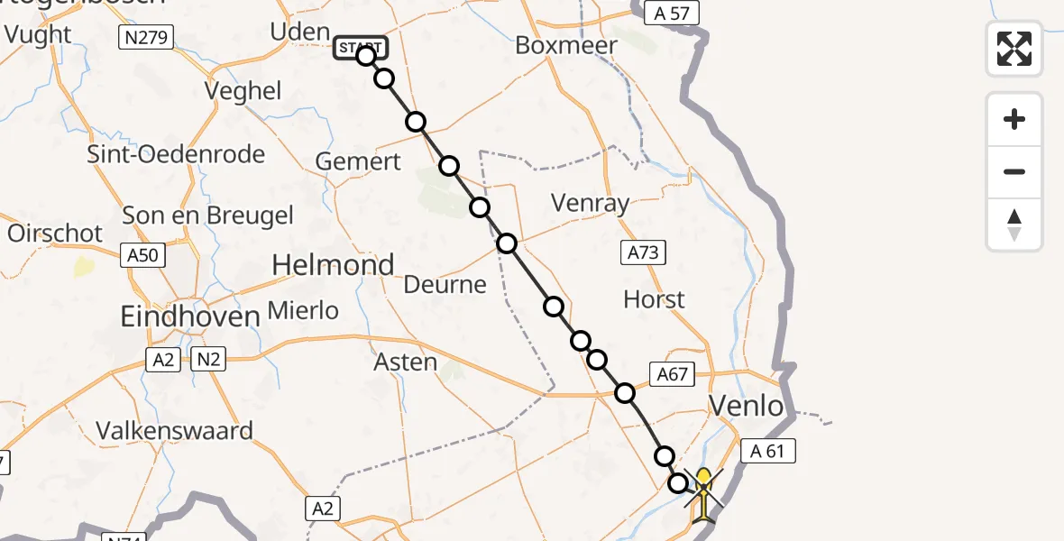 Routekaart van de vlucht: Lifeliner 3 naar Belfeld, Dennenstraat