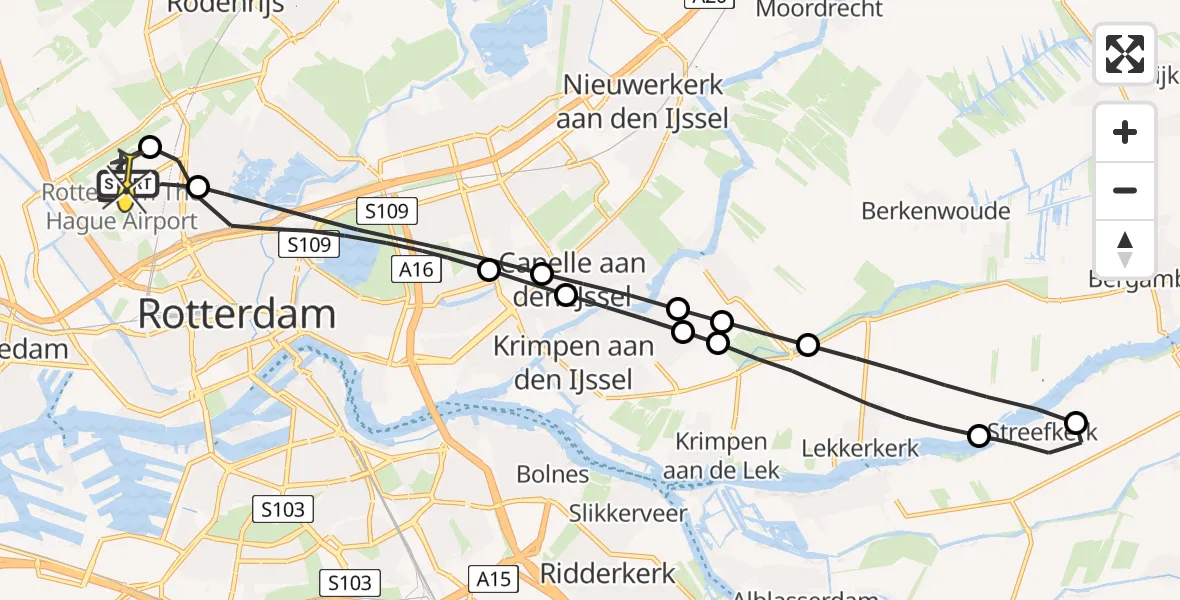 Routekaart van de vlucht: Lifeliner 2 naar Rotterdam The Hague Airport, Tegelplaats