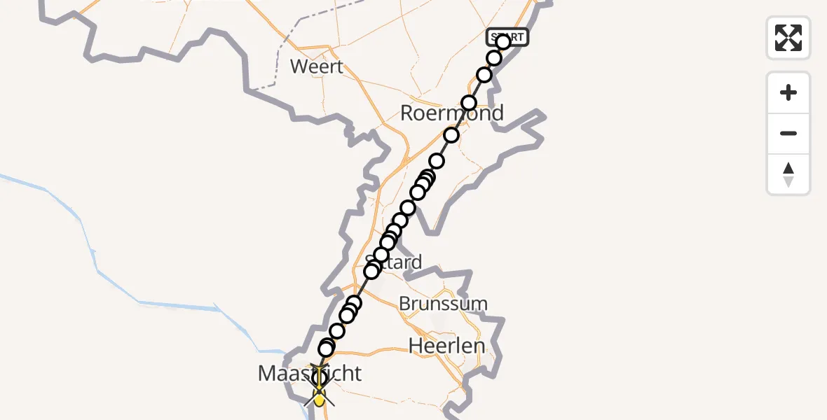 Routekaart van de vlucht: Lifeliner 3 naar Maastricht UMC+, Sint Jozefweg