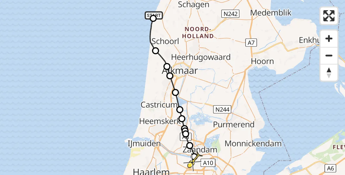 Routekaart van de vlucht: Lifeliner 1 naar Amsterdam Heliport, Hondsbossche Duinpad