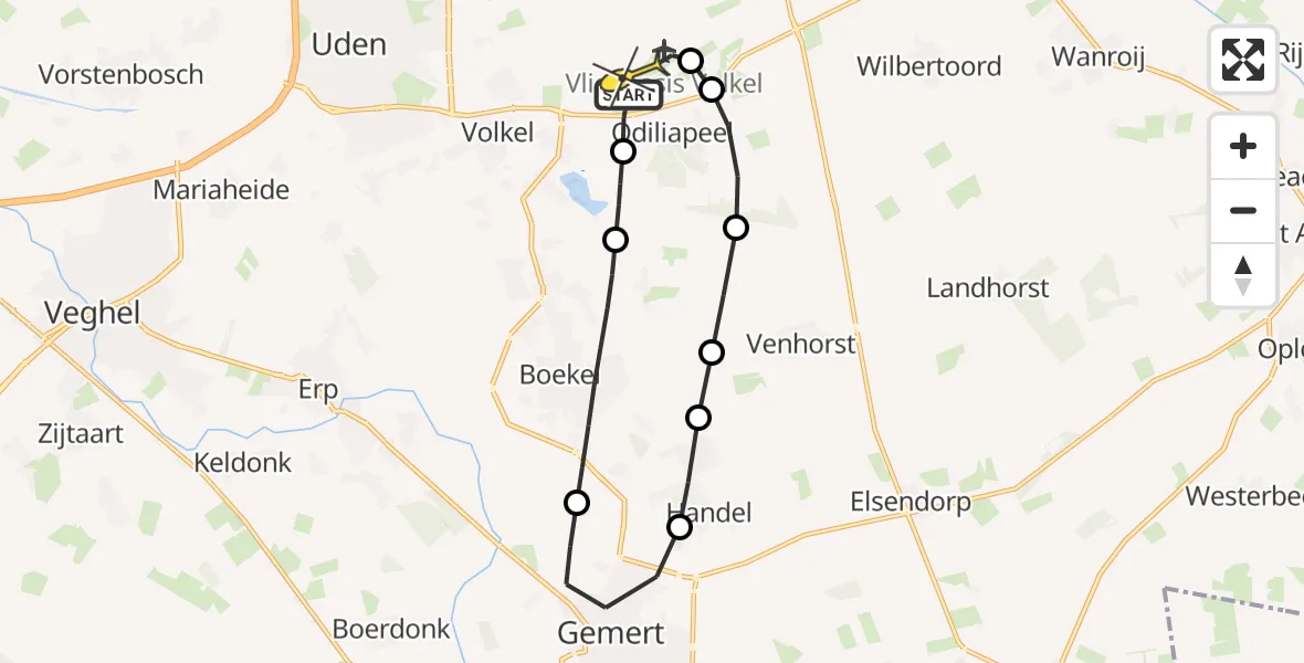 Routekaart van de vlucht: Lifeliner 3 naar Vliegbasis Volkel, Vogelstraat