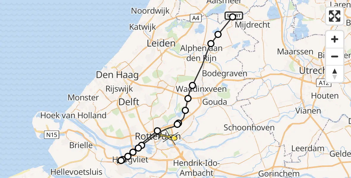 Routekaart van de vlucht: Politieheli naar Rotterdam, Ringdijk