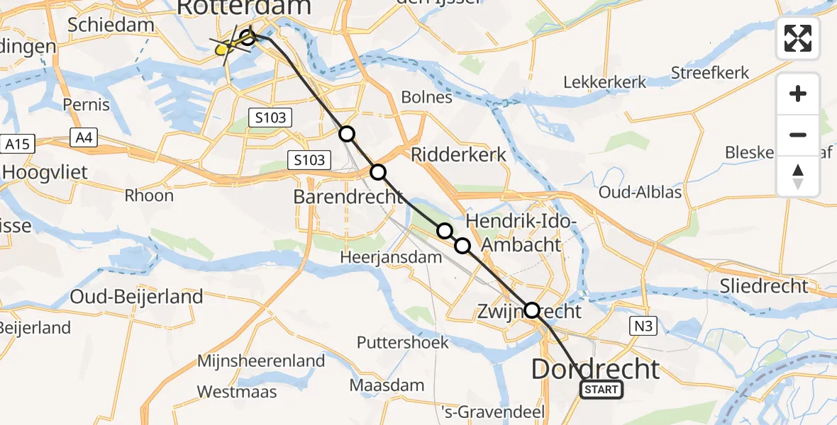 Routekaart van de vlucht: Lifeliner 2 naar Erasmus MC, Tak van Poortvlietstraat