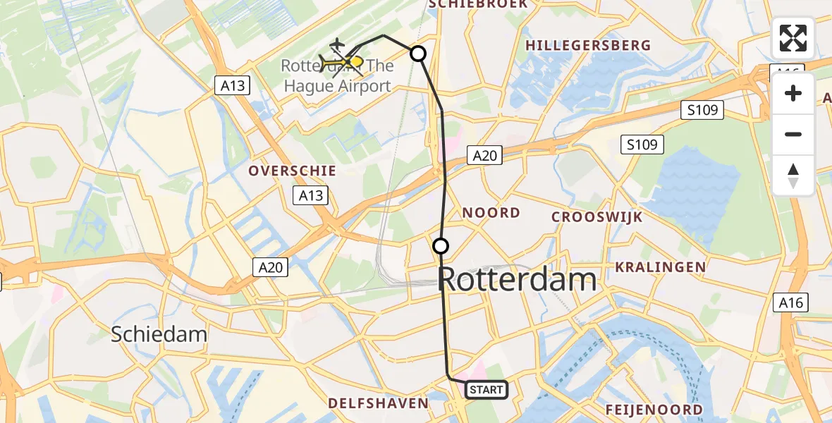 Routekaart van de vlucht: Lifeliner 2 naar Rotterdam The Hague Airport, Sonoystraat