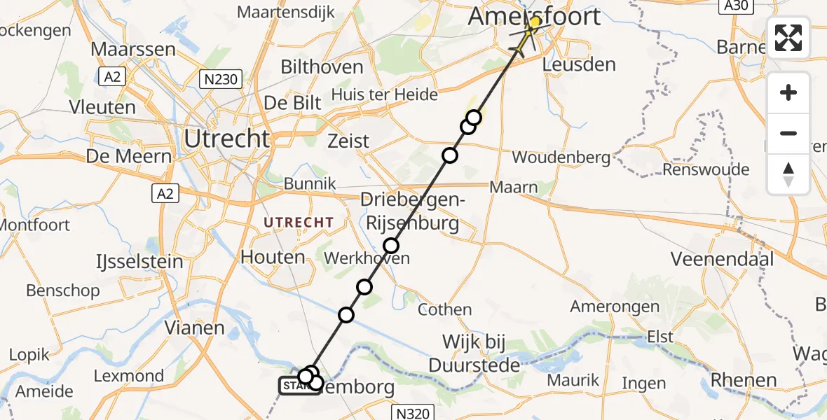 Routekaart van de vlucht: Politieheli naar Amersfoort, Steenwaardpad