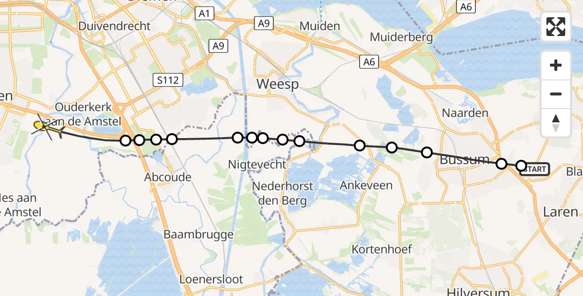 Routekaart van de vlucht: Politiehelikopter naar Ouderkerk aan de Amstel, Amersfoortsestraatweg