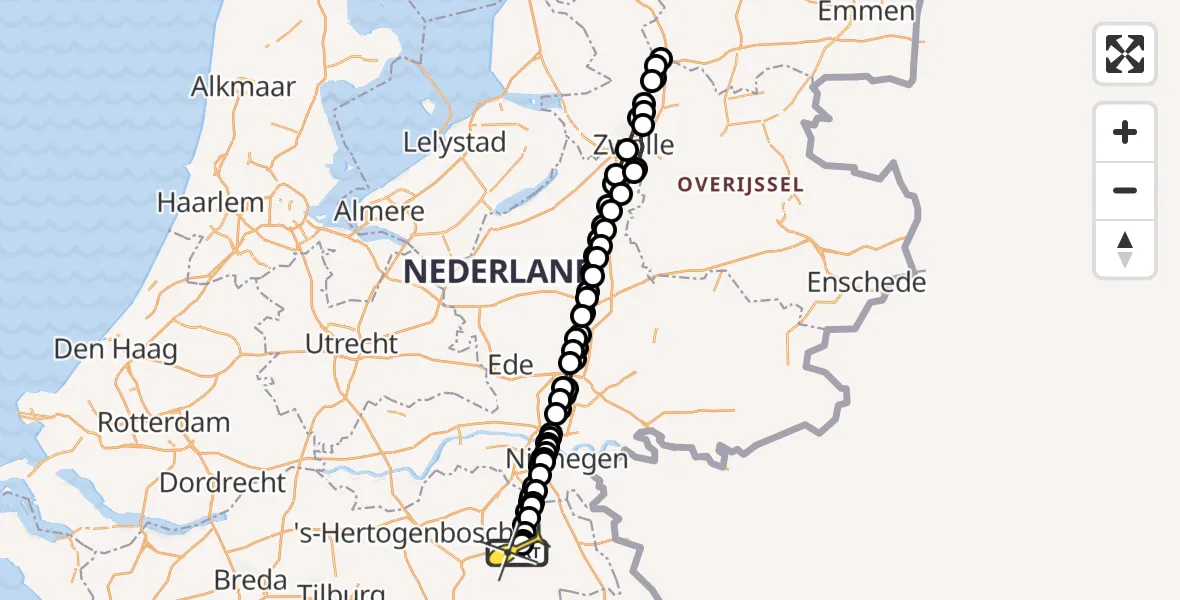 Routekaart van de vlucht: Lifeliner 3 naar Vliegbasis Volkel, Zeelandsedijk