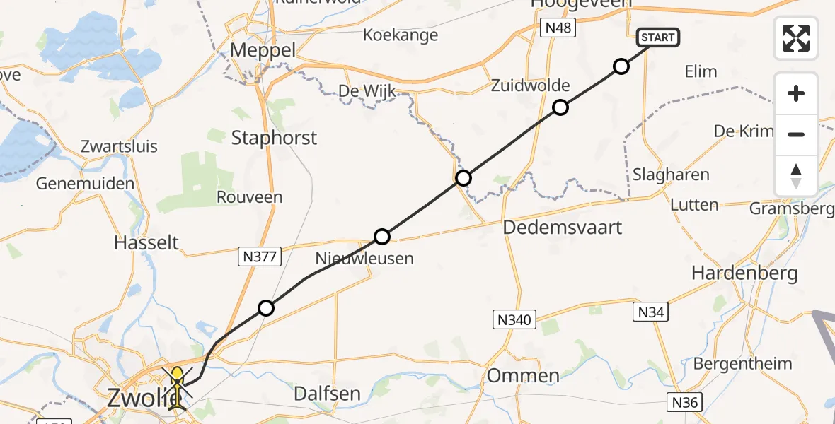 Routekaart van de vlucht: Lifeliner 4 naar Zwolle, Riegshoogtendijk