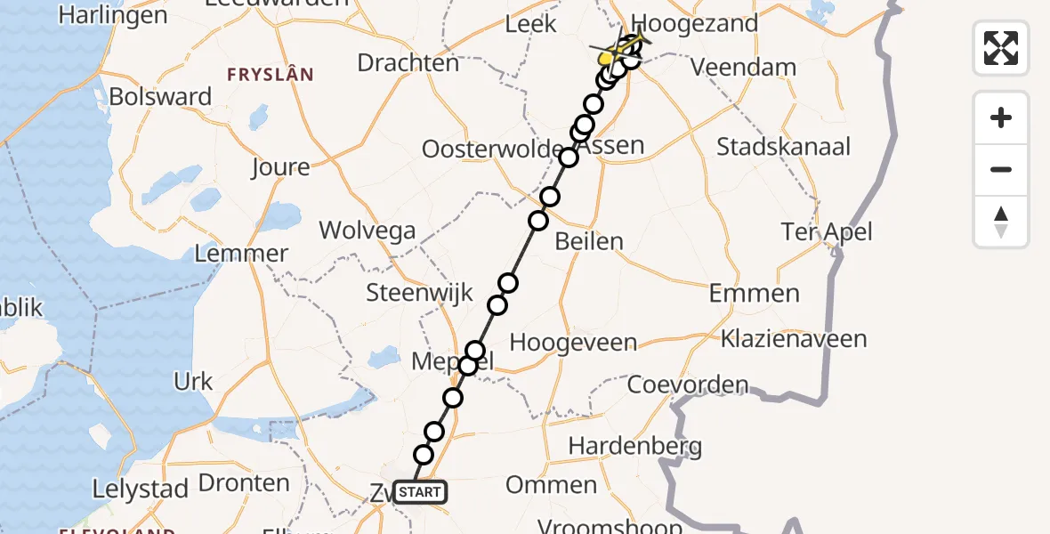 Routekaart van de vlucht: Lifeliner 4 naar Groningen Airport Eelde, Meppelerstraatweg