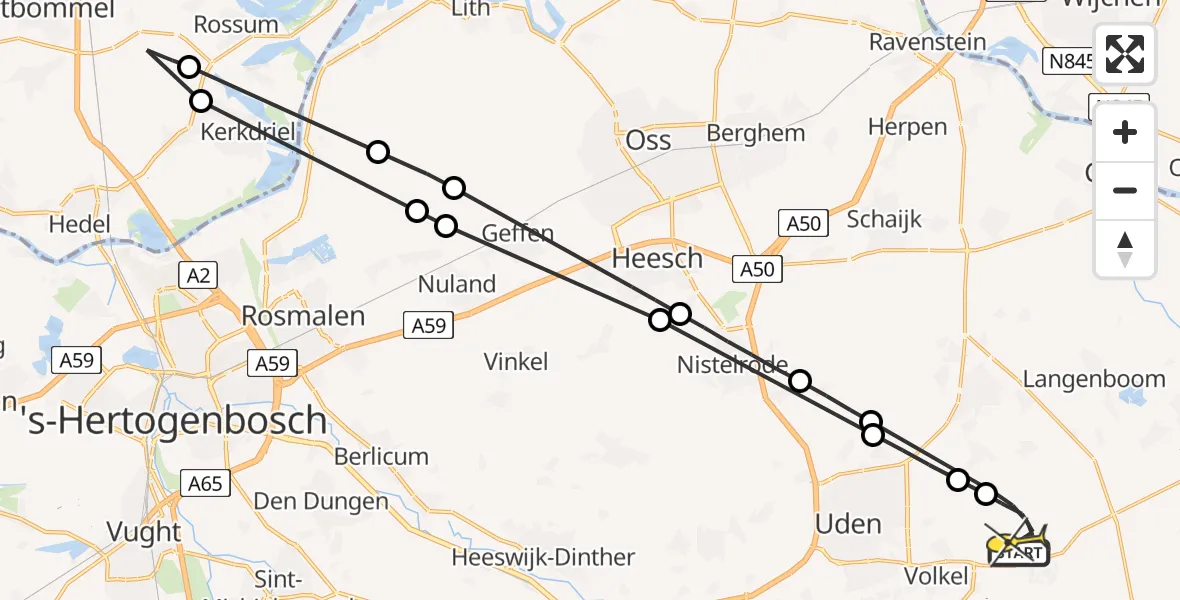 Routekaart van de vlucht: Lifeliner 3 naar Vliegbasis Volkel, Zeelandsedijk