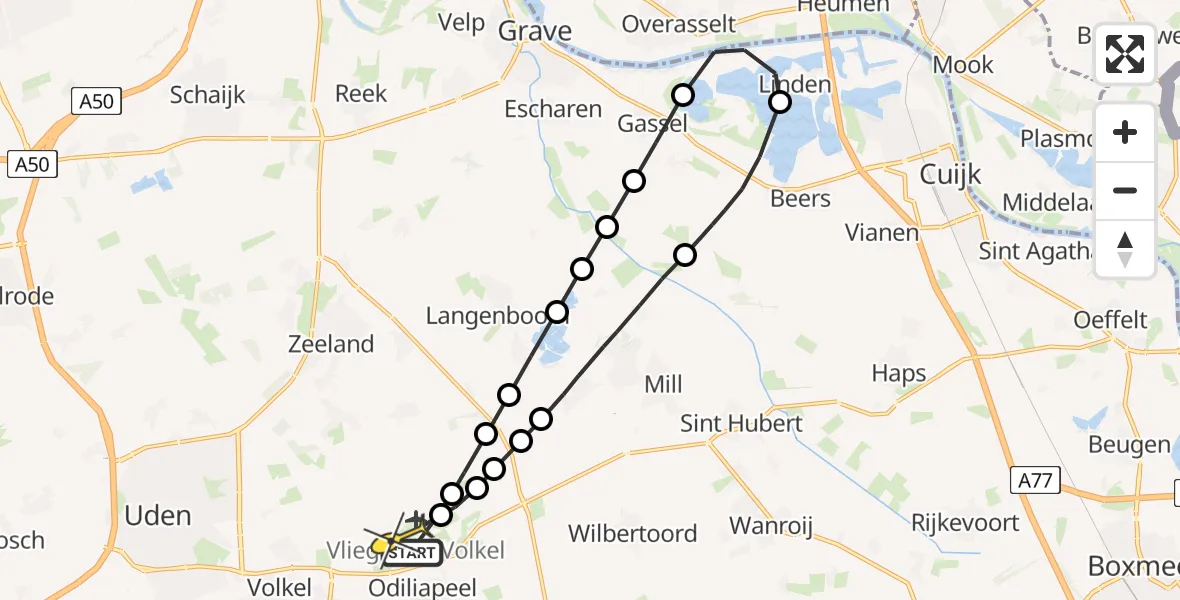 Routekaart van de vlucht: Lifeliner 3 naar Vliegbasis Volkel, Zeelandsedijk