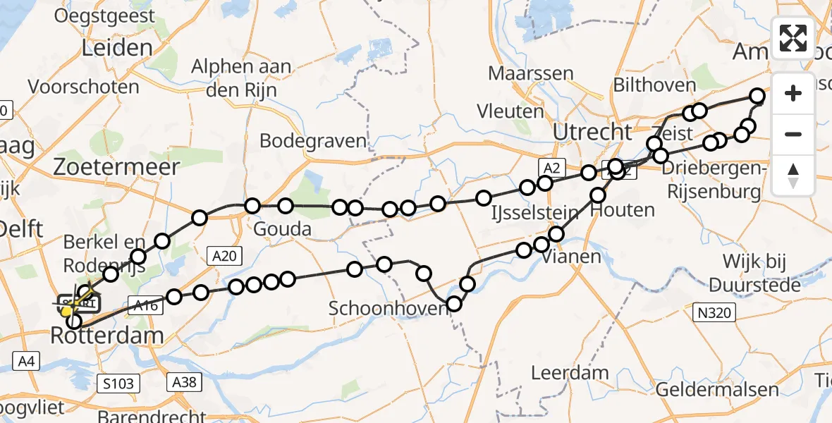 Routekaart van de vlucht: Politieheli naar Rotterdam The Hague Airport, Brandenburgbaan