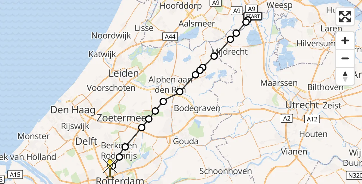 Routekaart van de vlucht: Lifeliner 2 naar Rotterdam The Hague Airport, Dwarskade