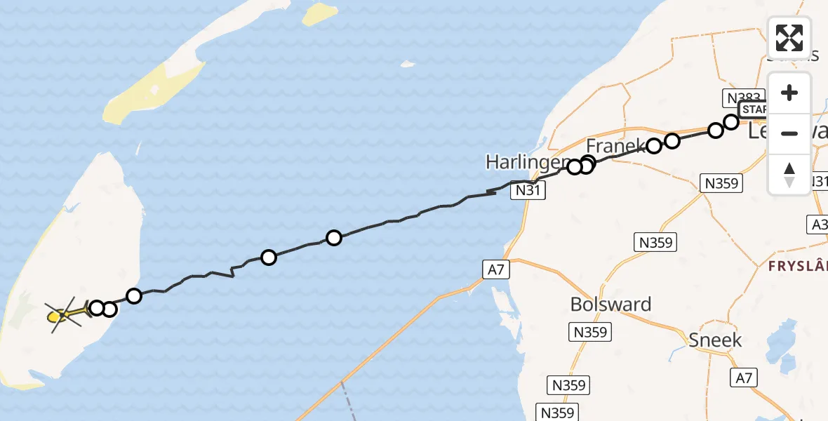 Routekaart van de vlucht: Ambulanceheli naar Den Burg, Rypsterdyk