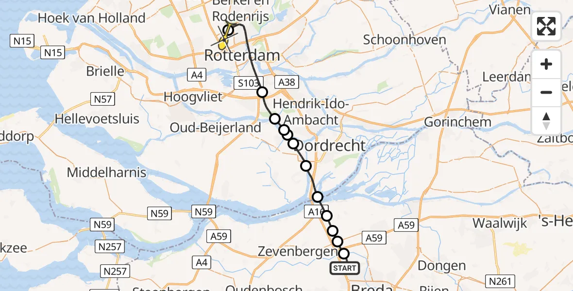 Routekaart van de vlucht: Lifeliner 2 naar Rotterdam The Hague Airport, Hooijdonkseweg