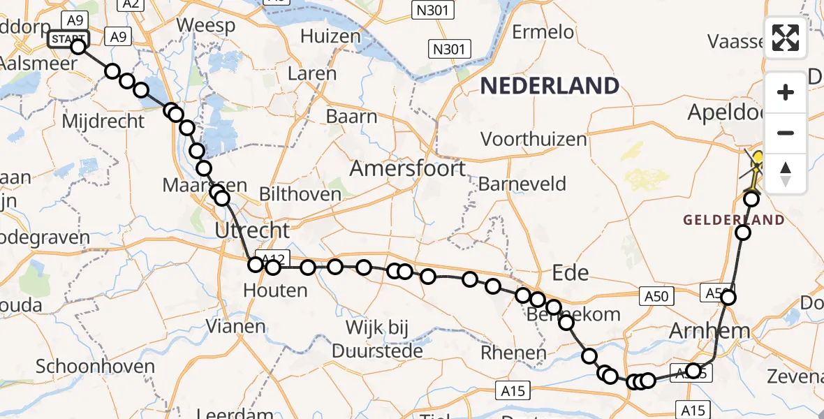 Routekaart van de vlucht: Politieheli naar Beekbergen, Gaasterland