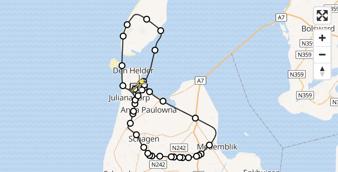 Routekaart van de vlucht: Kustwachthelikopter naar Vliegveld De Kooy, Balgzanddijk