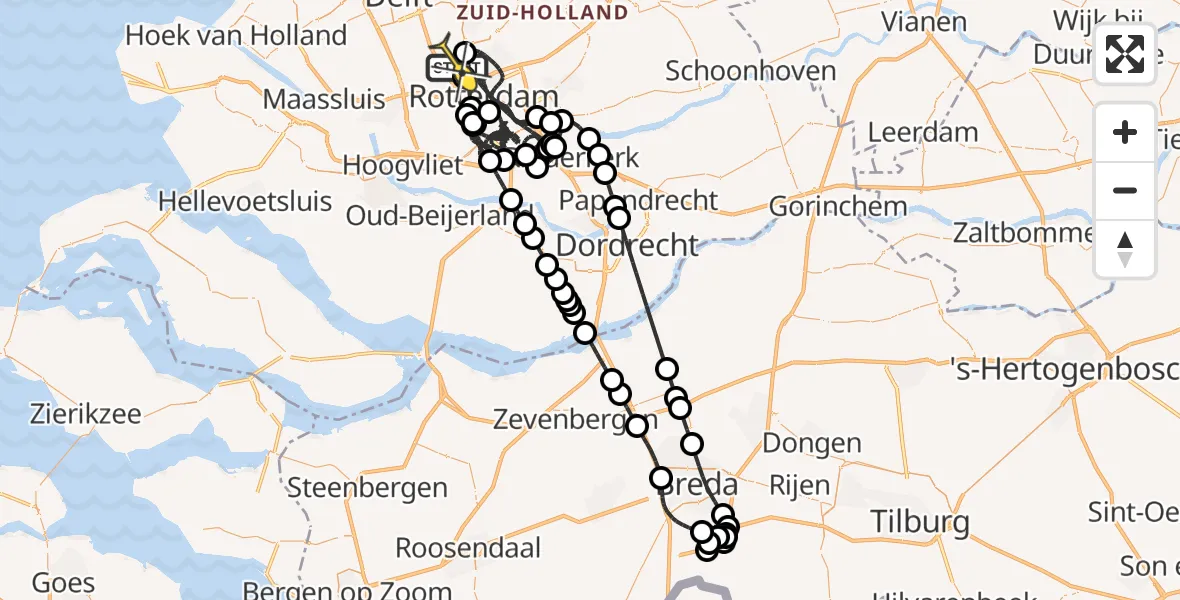 Routekaart van de vlucht: Politieheli naar Rotterdam The Hague Airport, Hertenheuvel