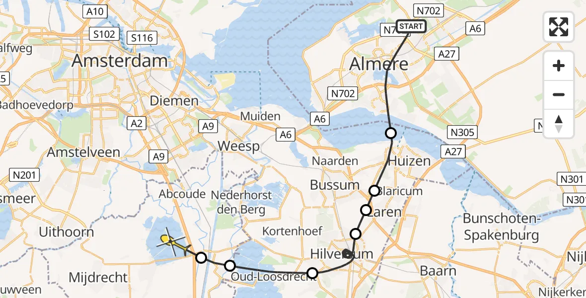 Routekaart van de vlucht: Politiehelikopter naar Vinkeveen, Helena Kuipers-Rietbergstraat